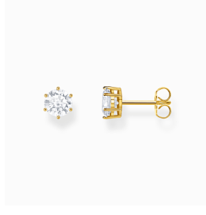 Gold-plated ear studs with white zirconia in brilliant cut