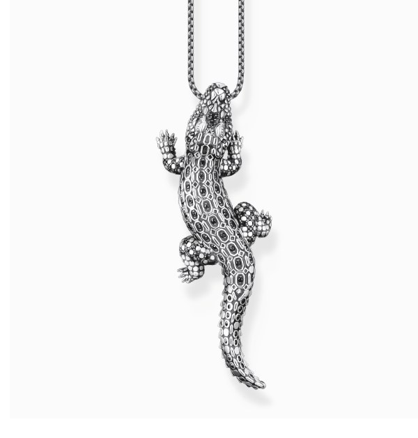 Blackened silver pendant crocodile with black and green stones