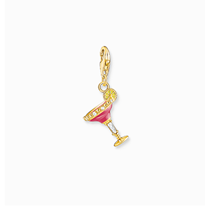 Charm pendant red cocktail glass gold plated