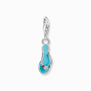 Charm pendant flip flop turquoise with colourful stones, silver