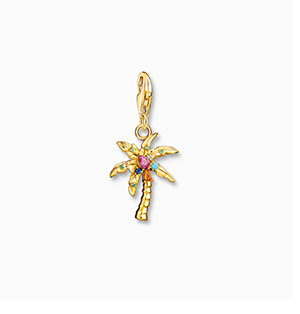 Charm pendant colourful palm tree gold plated