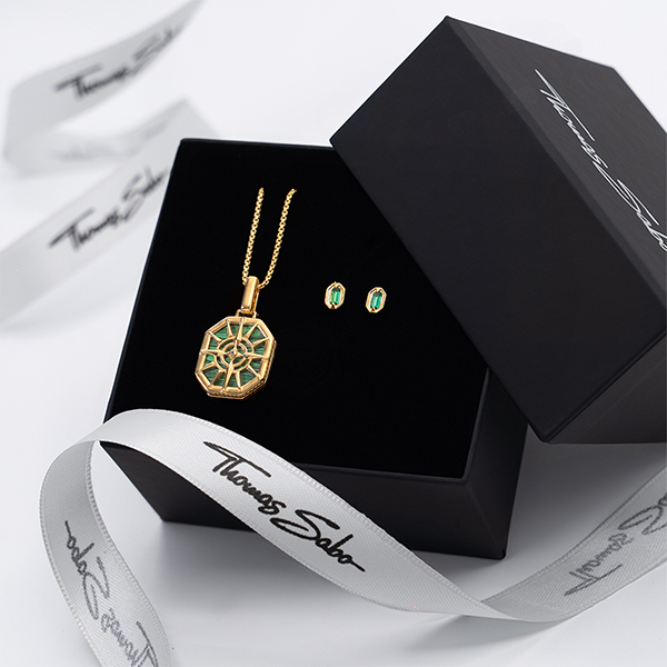 Jewelry set: Green compass star gold plated