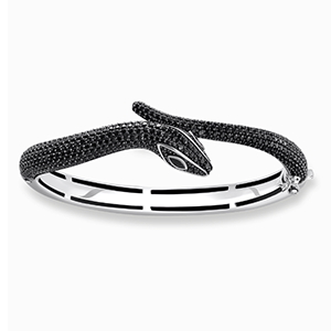Silver blackened snake bracelet with black zirconia