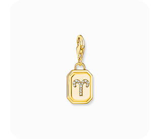 Gold-plated charm pendant zodiac sign Aries with zirconia