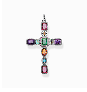 Pendant cross colourful stones