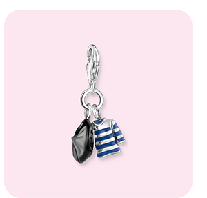 Silver charm pendant with beret hat and Breton shirt