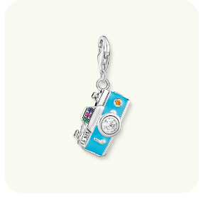 Charm pendant turquoise retro camera silver