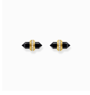 Gold-plated ear studs with hexagonal onyx