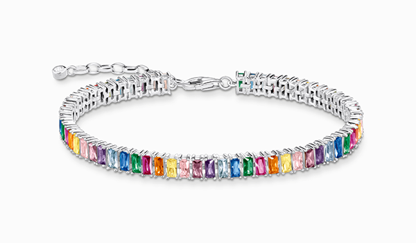 Tennis bracelet with colourful stones silver