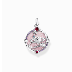 Silver pendant with pinkish cold enamel and cosmic details