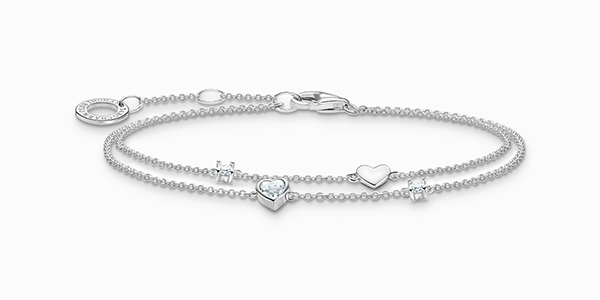 Bracelet with hearts and white stones silver