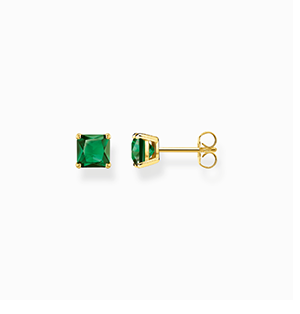 Ear studs with green stone gold plated