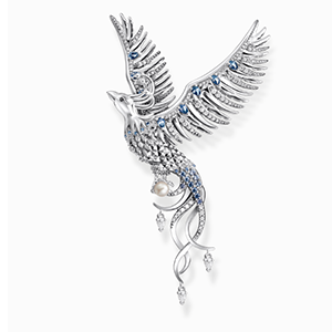 Pendant phoenix with blue stones silver