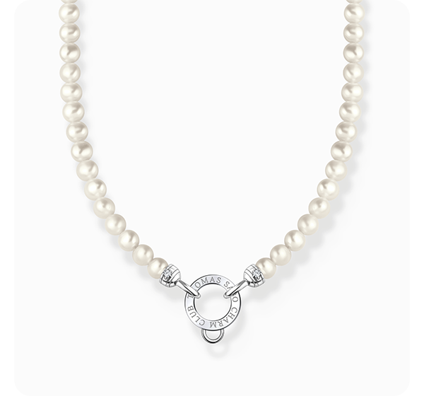 Charm necklace with white pearls silver