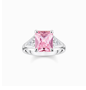 Ring with pink and white stones silver