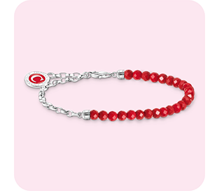 Silver member charm bracelet with red beads