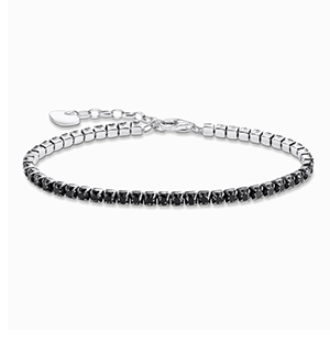 Silver tennis bracelet with black zirconia