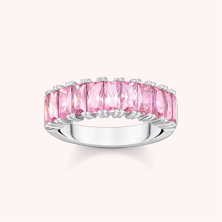 Ring with pink stones pavé silver