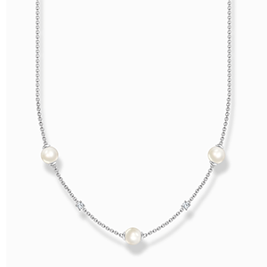 Necklace pearls with white stones silver