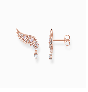 Ear studs phoenix wing with pink stones rose gold