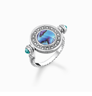 Ring rotatable with abalone mother-of-pearl silver