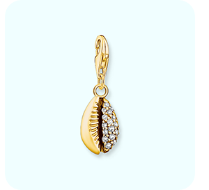 Charm pendant shell with white stones gold