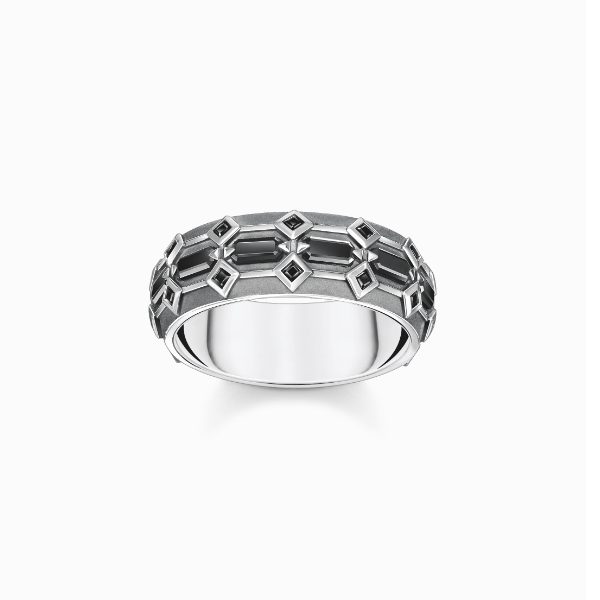Blackened silver ring crocodile shell