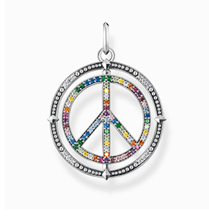 Blackened silver pendant peace sign with coloured stones