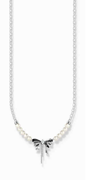 Silver bow necklace with freshwater pearls Lovely Romance