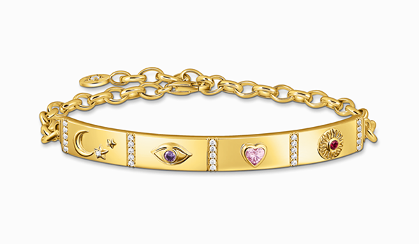 Yellow-gold plated bracelet with long bridge and various stones