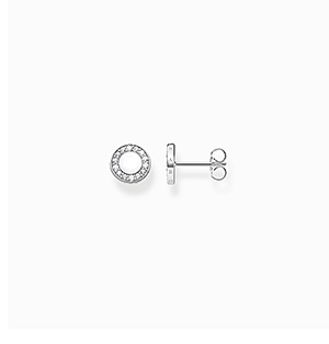 Ear studs circle with white stones silver