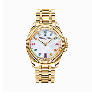 Watch for women Divine Rainbow coloured stones yellow gold-coloured