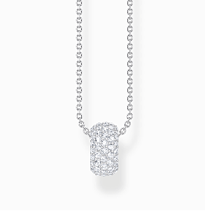 Silver necklace with ring pendant and white zirconia