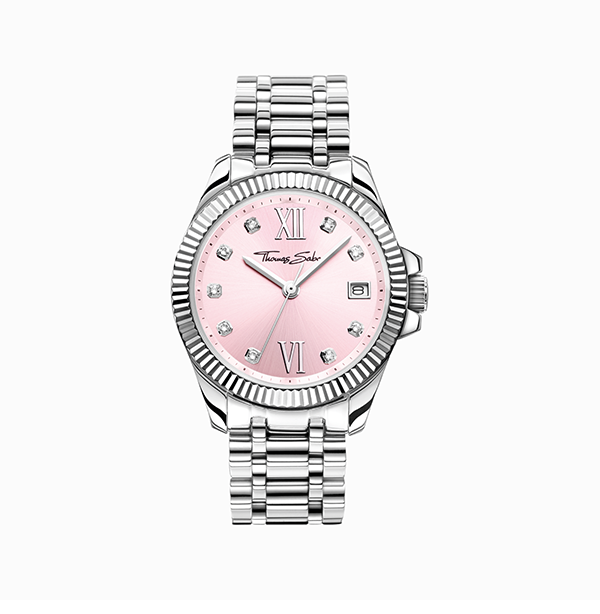 Watch for women Divine Pink with white stones silver-coloured