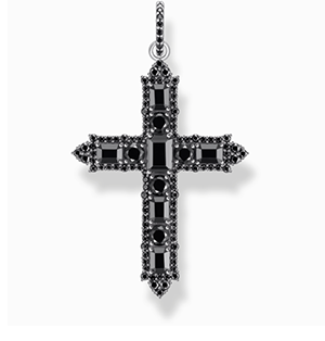 Silver blackened corss pendant with black zirconia