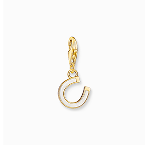 Charm pendant horseshoe with white cold enamel yellow-gold plated