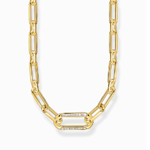 Yellow-gold plated link necklace with anchor element and zirconia