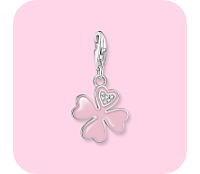 Charm pendant pink cloverleaf with white stones silver