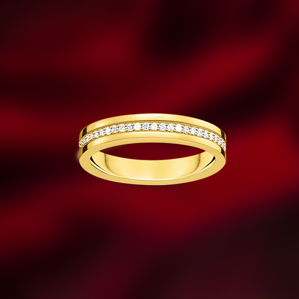 Yellow-gold plated band ring with white zirconia