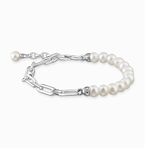 Bracelet pearls & chains, silver