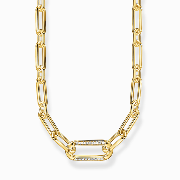 Yellow-gold plated link necklace with anchor element and zirconia