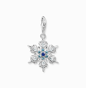 Charm pendant snowflake with blue stones silver