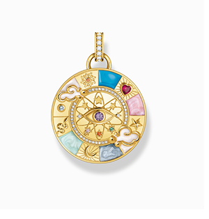 Gold-plated pendant wheel of fortune with cold enamel and stones