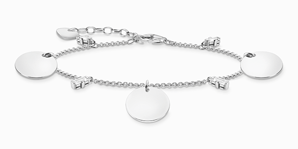 Bracelet with 3 coins and white stones, silver