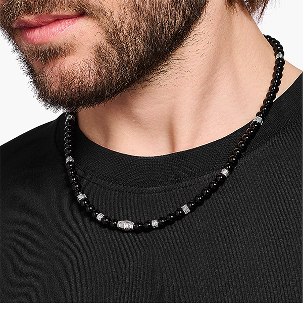 Necklace with black Onyx-Beads, silver