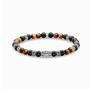 Beads bracelet with black onyx beads and tiger's eye beads silver