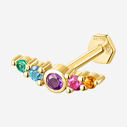 Single Piercing Studs Bezel Setting And Prong Setting Round Multicoloured 9 MM