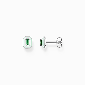 Ear studs with green stone silver