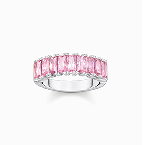 Ring with pink stones Pavé, silver