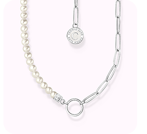 Charm necklace with white pearls and chain links silver